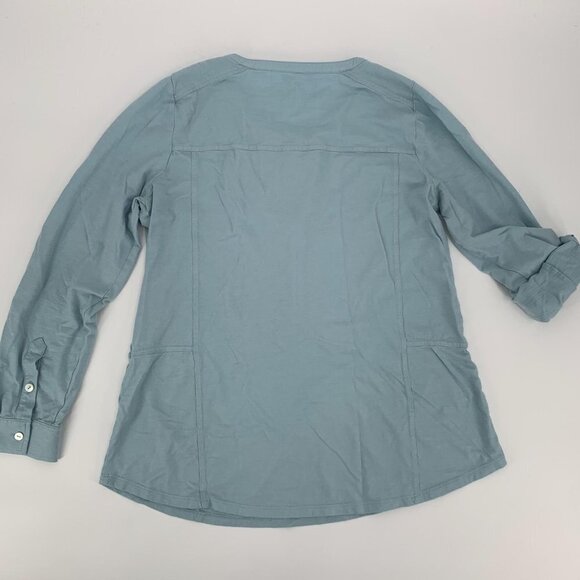 Soft‎ Surroundings Light Blue Henley Roll-Tab Sleeve Top - Picture 2 of 6